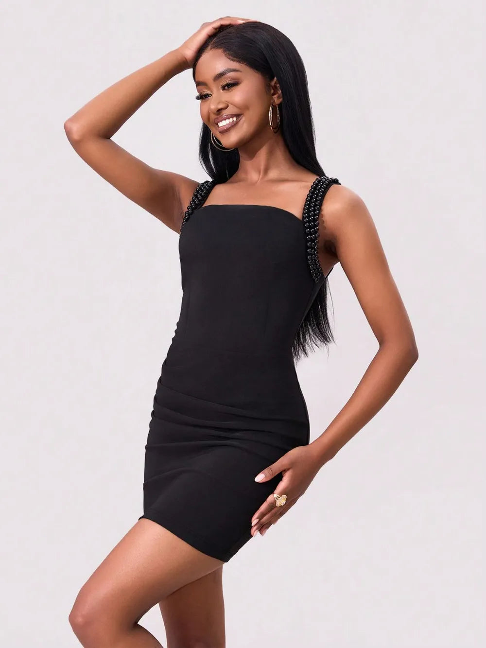 Bead Trim Wide Strap Wrap Dress For Women