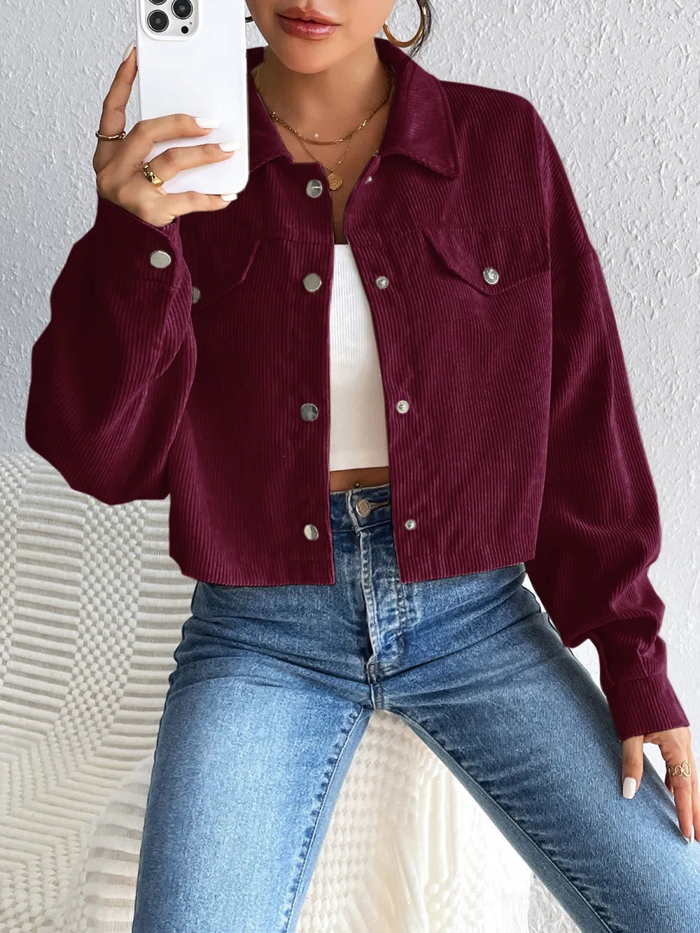 Snap Down Long Sleeve Jacket For Casual Wear