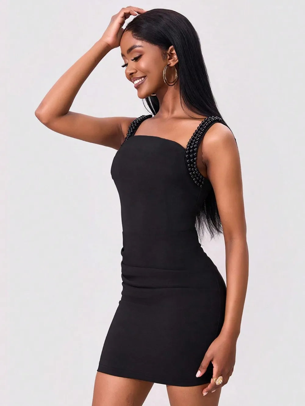 Bead Trim Wide Strap Wrap Dress For Women