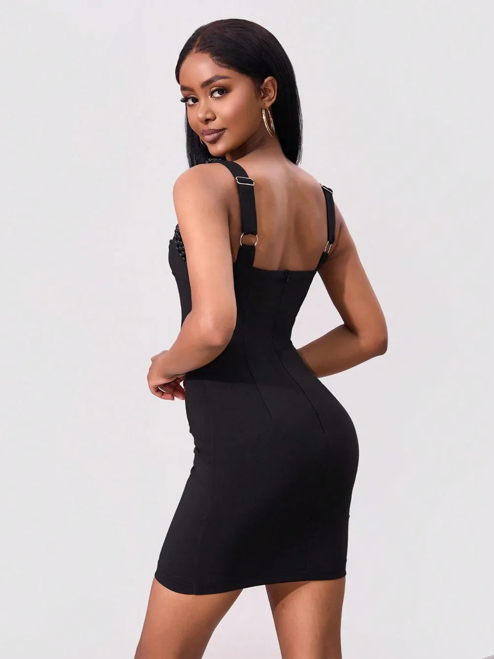 Bead Trim Wide Strap Wrap Dress For Women