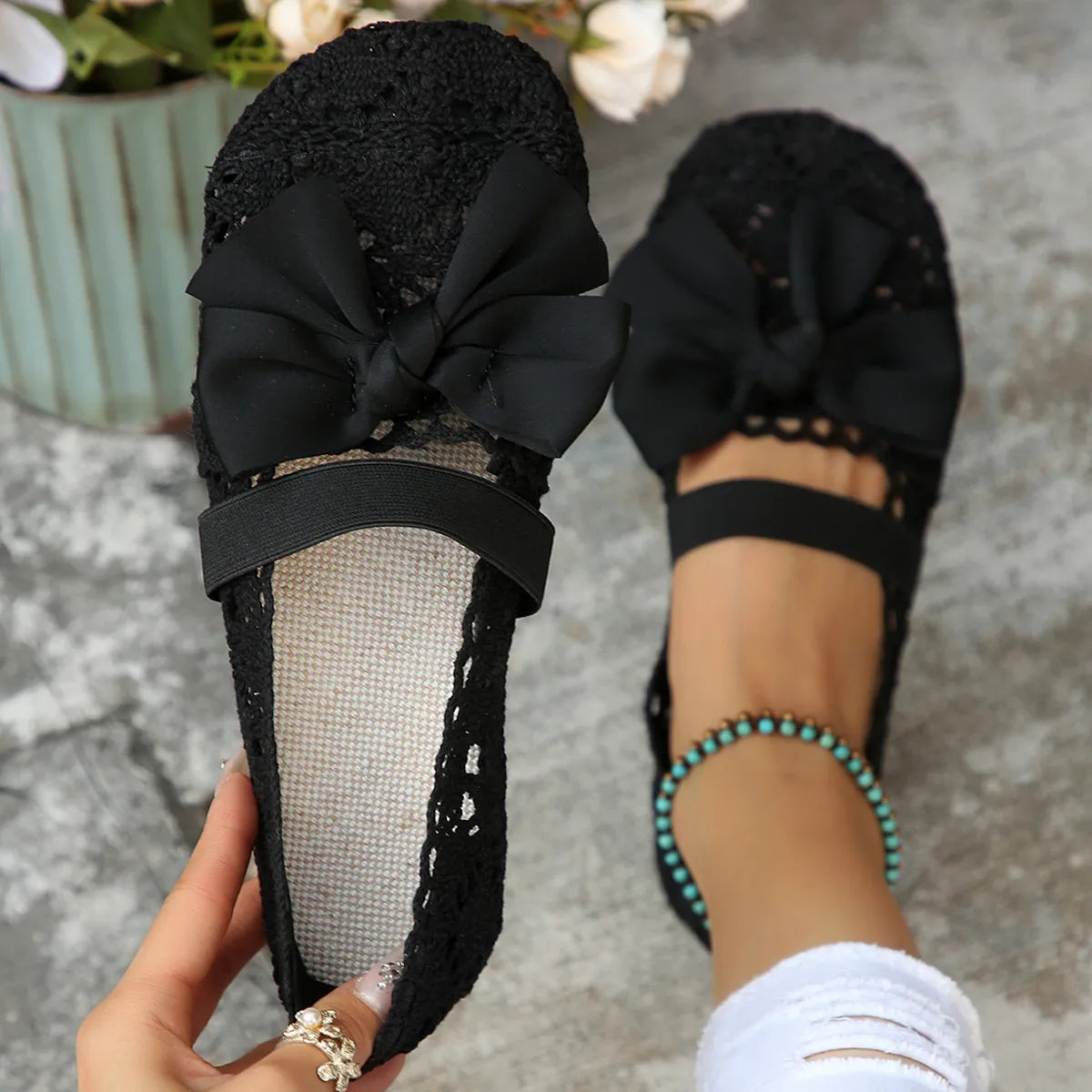 Bow Round Toe Flat Slip-On Shoes For Women