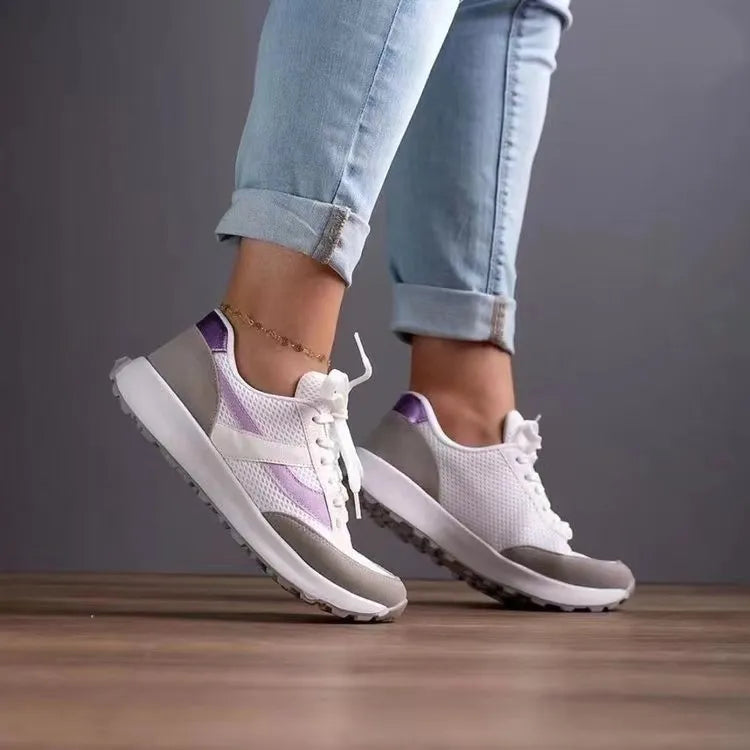 Mesh Contrast Round Toe Sneakers For Women Casual