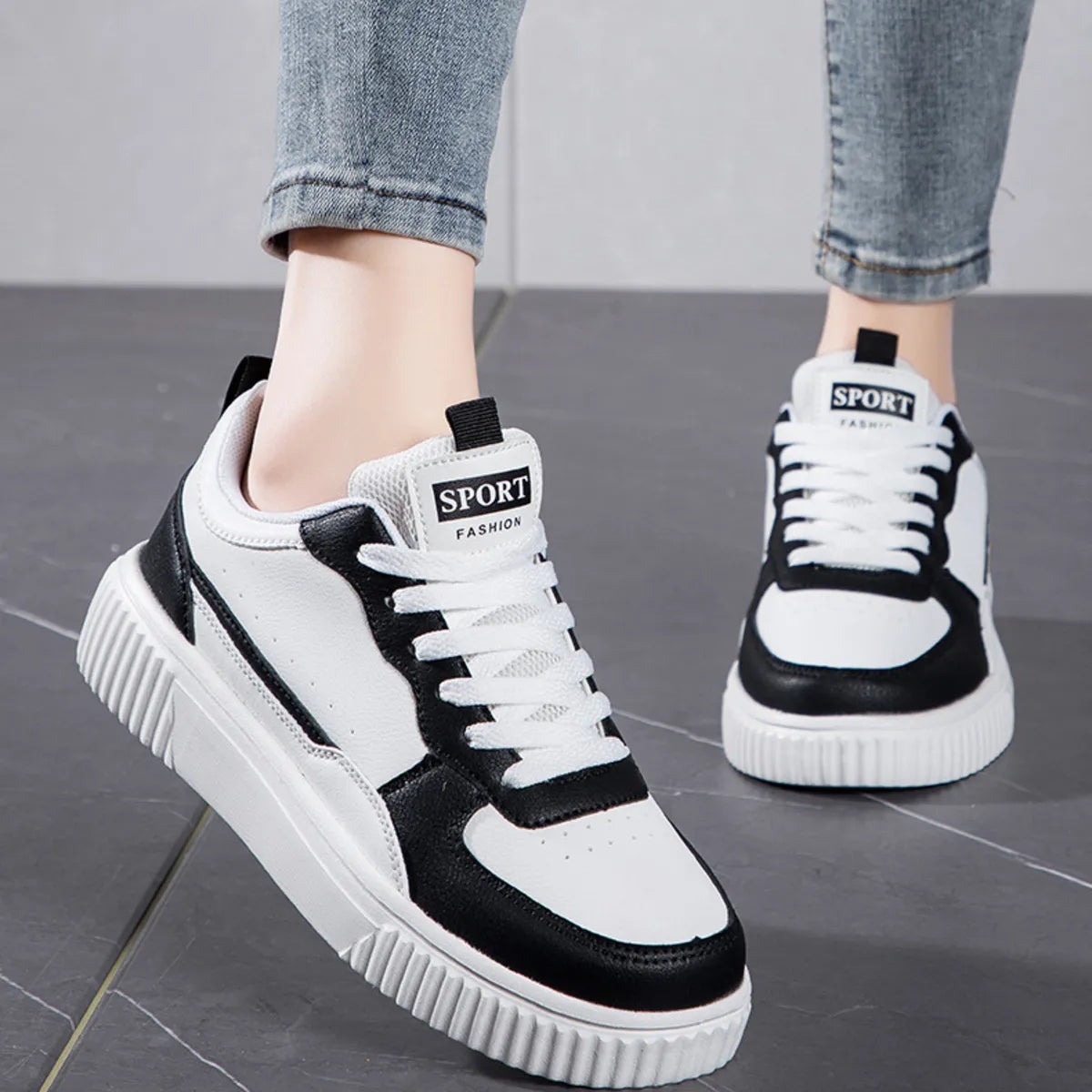 Lace-Up Contrast Platform Sneakers For Women Casual Everyday