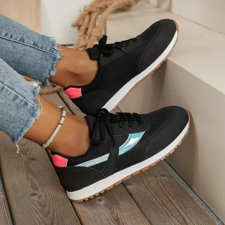 Mesh Contrast Round Toe Sneakers For Women Casual