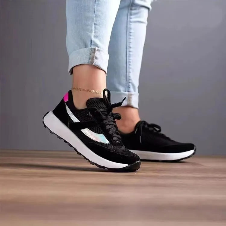 Mesh Contrast Round Toe Sneakers For Women Casual