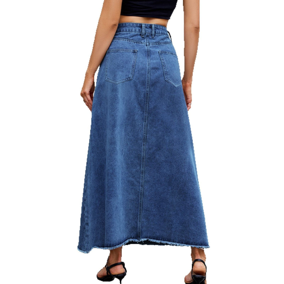 High Waisted Loose Denim Skirt With Pockets Women