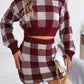 Plaid Round Neck Sweater Top And Skirt Set