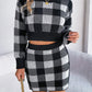 Plaid Round Neck Sweater Top And Skirt Set