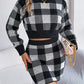 Plaid Round Neck Sweater Top And Skirt Set