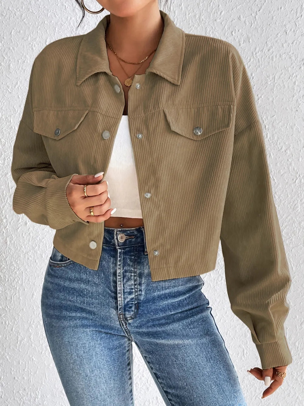 Snap Down Long Sleeve Jacket For Casual Wear