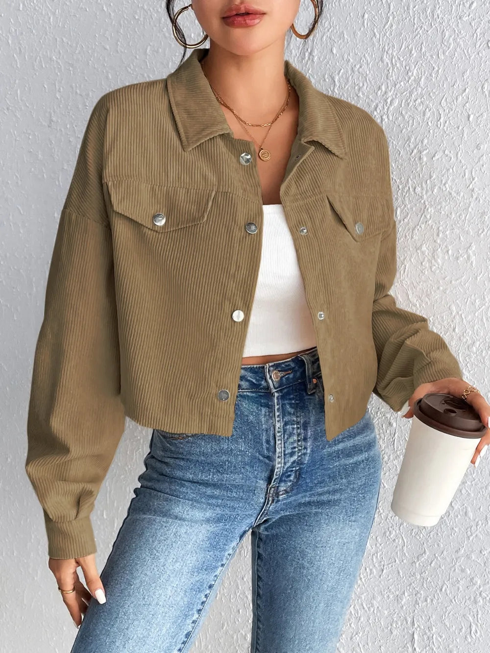 Snap Down Long Sleeve Jacket For Casual Wear